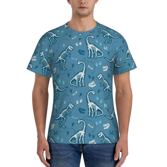 Naloa Dinosaur Skull Men's T-Shirt Sport T-shirt Men's Basic Tee Casual Men's Shirt, Round Neck, Short Sleeves - X-Large