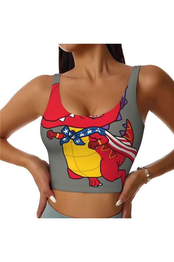 Dinosaur Super Hero Cartoon Sports Bras for Women, High Support Bra with Removable Pads, Comfortable - Medium