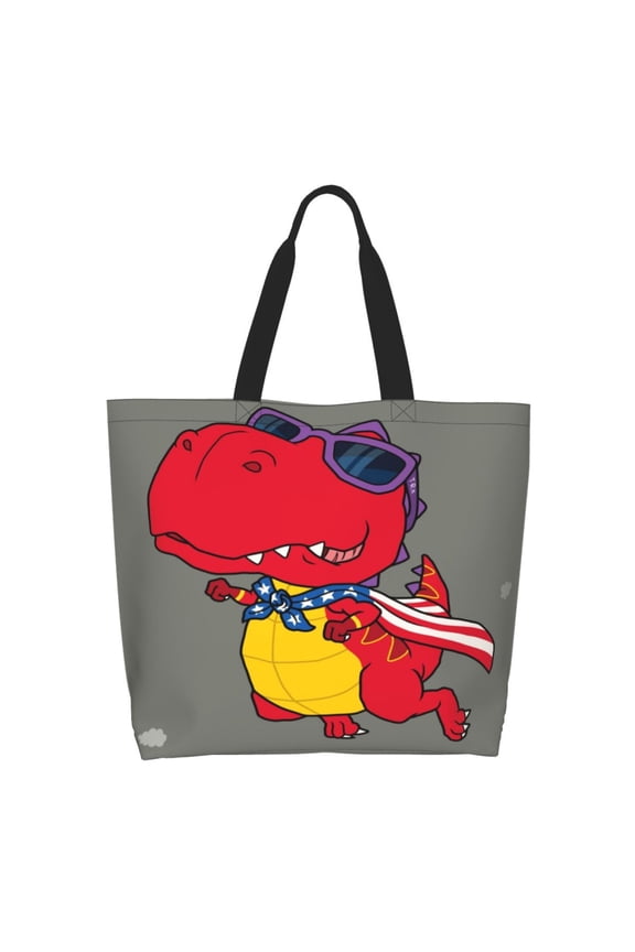 Dinosaur Super Hero Cartoon Tote Bag for Women Large Capacity Shoulder Bag for College Work Travel Shopping