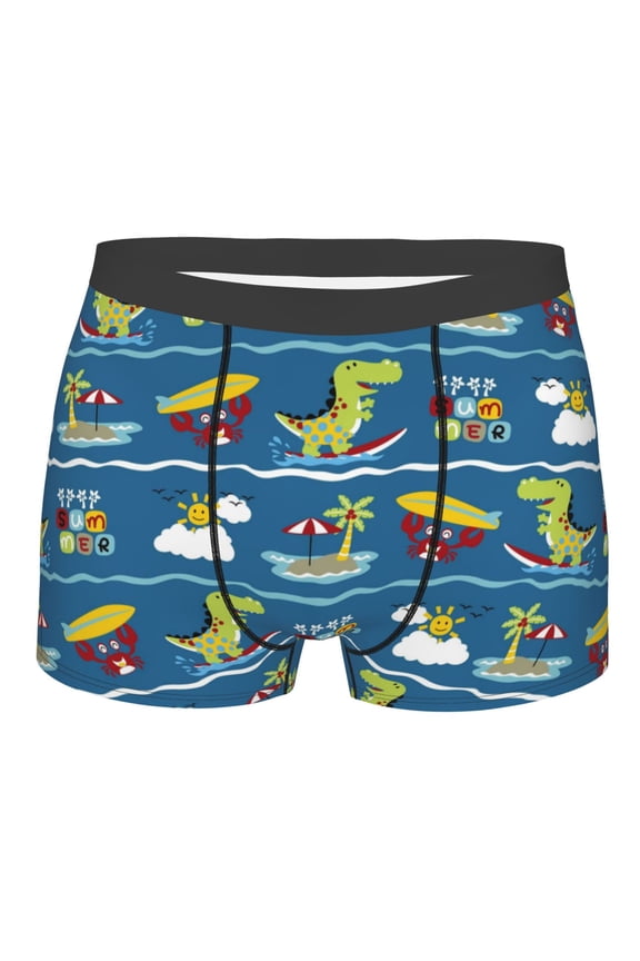 Dinosaur on the Beach Vacation Print Mens Underwear - Boxers for Men, Classic Briefs for Men