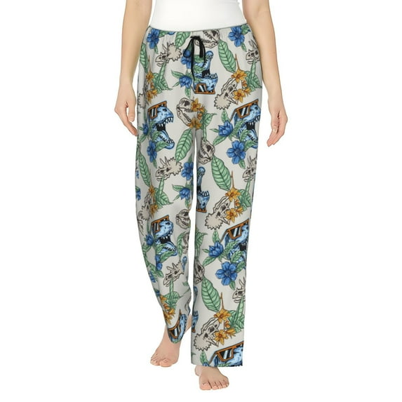 Naloa Dinosaurs And Leaves Print Women’s Ultra-Soft Comfy Pajama Lounge Pants with Pockets & Drawstring