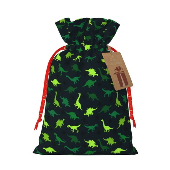 Naloa Dinosaurs Drawstring Christmas Bags, 3D Xmas Gift Bags, Christmas Wrapping Bags, Xmas Goodie Bags, Treat Pouch Bags, Party Favor Bags-Medium