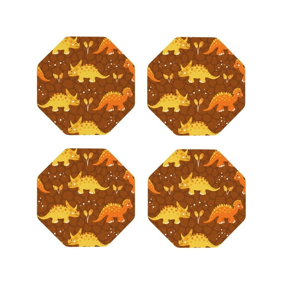 Naloa Dinosaurs and Leaves Leather Coasters for Drinks, Durable Drink Coasters 4 Set for Tabletop Protection, Luxurious Home Décor and Housewarming Gift ( {designName})Octagon