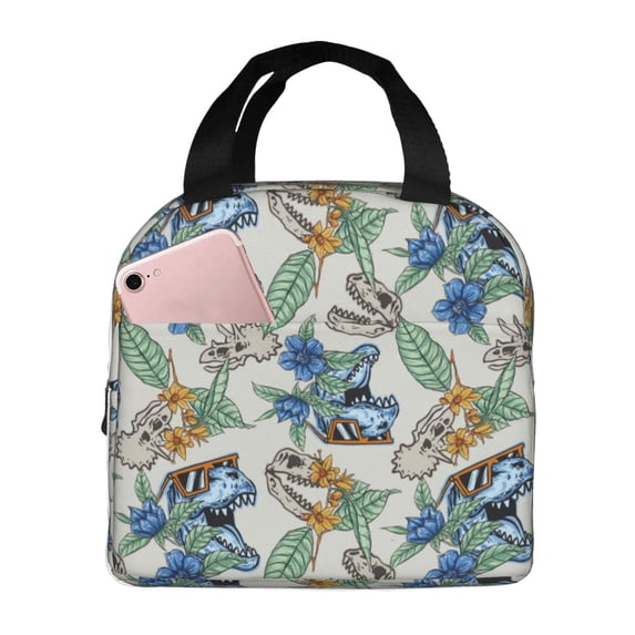 Naloa Dinosaurs And Leaves Print Lunch Box for Women Men,Insulated Lunch Bag,Lunchbox,Thermal Leakproof Cooler,Reusable Lunch Tote Bag for Work School Travel Picnic