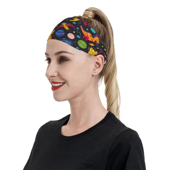 Naloa Dinosaurs in Space Fashionable Sport Sweatband for Running, Yoga, Basketball - Head Circumference 19.6-22.4 inches