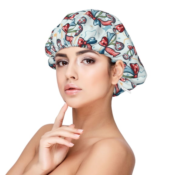 Naloa Disco Ball Cherry With Bow Adjustable Hair Bonnet for Sleeping, Hair Wrap Sleep Cap Turban for Women Men, Curly Straight Hair Long Large Braid Unisex