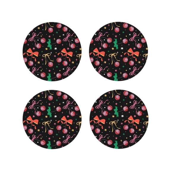 Naloa Disco Mirror Ball Leather Coasters for Drinks, Durable Drink Coasters 4 Set for Tabletop Protection, Luxurious Home Décor and Housewarming Gift ( {designName})Round Shape