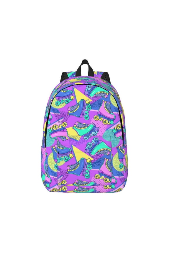Disco Roller Skates Canvas Backpack for Men Women Rucksack Casual Travel Daypack College Tote Satchel Bookbag for Teens-Medium