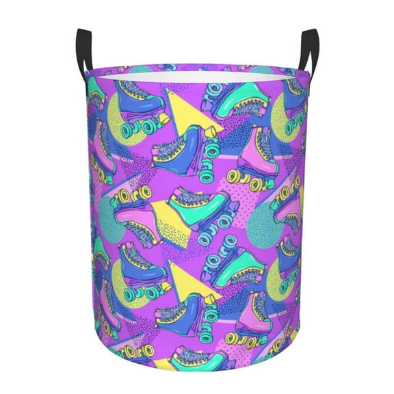 Naloa Disco Roller Skates Large Laundry Basket Waterproof Round Collapsible Storage bin with Handles for Hamper Kids Room,Toy StorageMedium