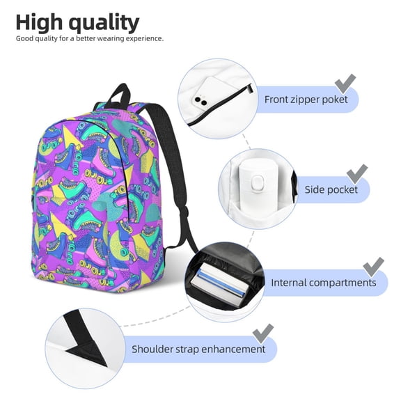 Naloa Disco Roller Skates Print Durable Canvas College Rucksack,Laptop Excursion Backpack,Travel Notebook School Backpack,Bookbag For Men Women