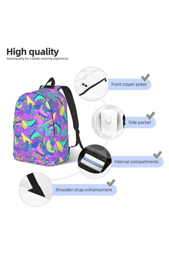 Disco Roller Skates Print Durable Canvas College Rucksack,Laptop Excursion Backpack,Travel Notebook School Backpack,Bookbag For Men Women