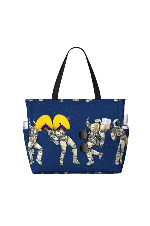 Disco party Astronaut Dancing Large Capacity Beach Bag, Waterproof Sandproof Beach Swim Pool Bag Tote Bag for Women