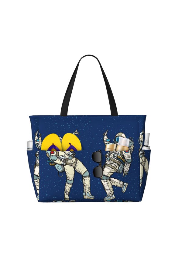Disco party Astronaut Dancing Large Capacity Beach Bag, Waterproof Sandproof Beach Swim Pool Bag Tote Bag for Women
