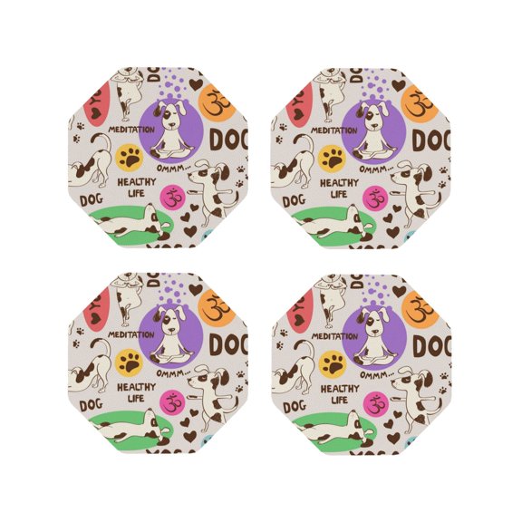 Naloa Dog Doing Yoga Leather Coasters for Drinks, Durable Drink Coasters 4 Set for Tabletop Protection, Luxurious Home Décor and Housewarming Gift ( {designName})Octagon