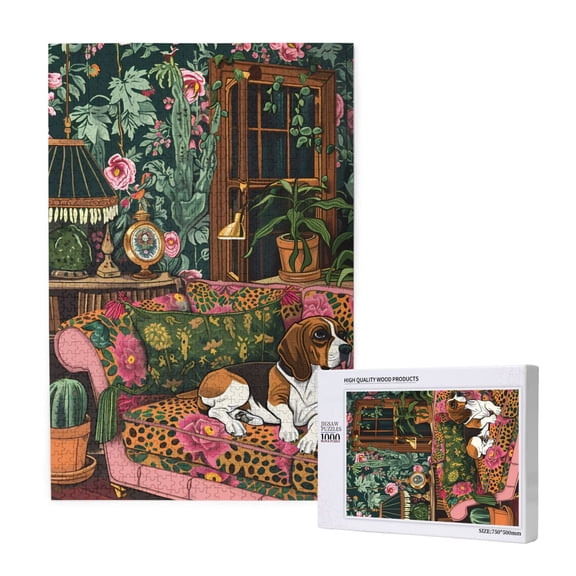 Naloa Dog On Floral Couch Custom Puzzles Personalized Puzzle 1000 Pieces from Photo Custom Jigsaw Puzzle for Wedding, Graduation, (29.519.7in, Vertical)