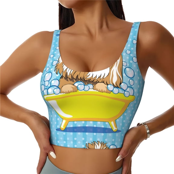 Naloa Dog Takes a Bath in the Bathtub Sports Bras for Women, High Support Bra with Removable Pads, Comfortable - Large