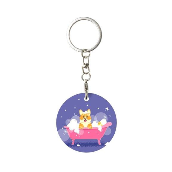 Naloa Dog Washes in a Bath Print Round Keychain Keychain Key Ring, Key Tag, Key Chain Bulk for Gift Accessories (Round)