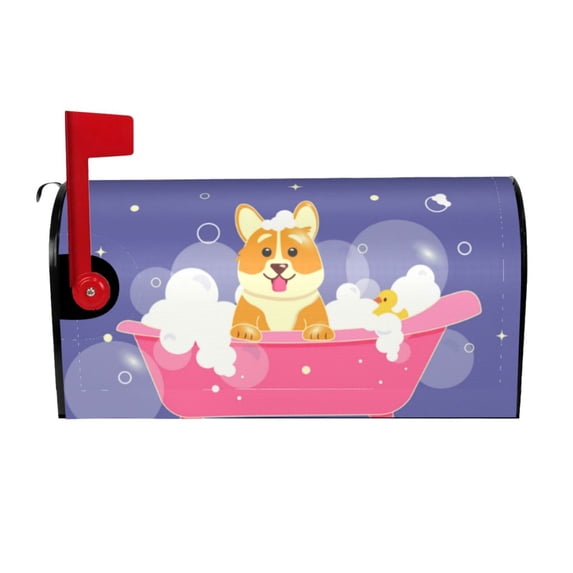 Naloa Dog Washes in a Pink Bath Mailbox Covers Magnetic Post Box Cover Post Letter Box Cover Garden Decor-25.5x21 in