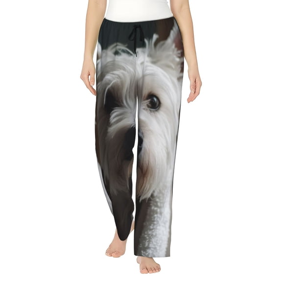 Naloa Dog Wrapped in Towel 1 Print Women’s Ultra-Soft Comfy Pajama Lounge Pants with Pockets & Drawstring