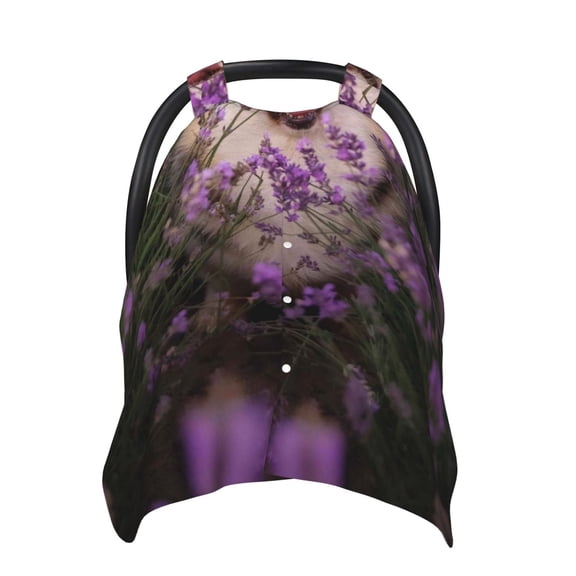 Naloa Dog in Lavender Flowers Baby Car Seat Cover, Breathable Baby Carrier Cover, Multiuse Baby Carrier Cover & Nursing Breastfeeding Cover