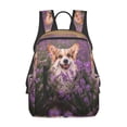 thumbnail image 1 of Naloa Dog in Lavender Flowers Print Lightweight DayBackpack Suitable for school, work, shopping, travel, etc., 1 of 5