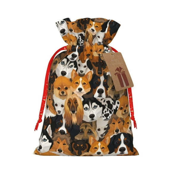 Naloa Dogs Different Breeds Drawstring Christmas Bags, 3D Xmas Gift Bags, Christmas Wrapping Bags, Xmas Goodie Bags, Treat Pouch Bags, Party Favor Bags-Small