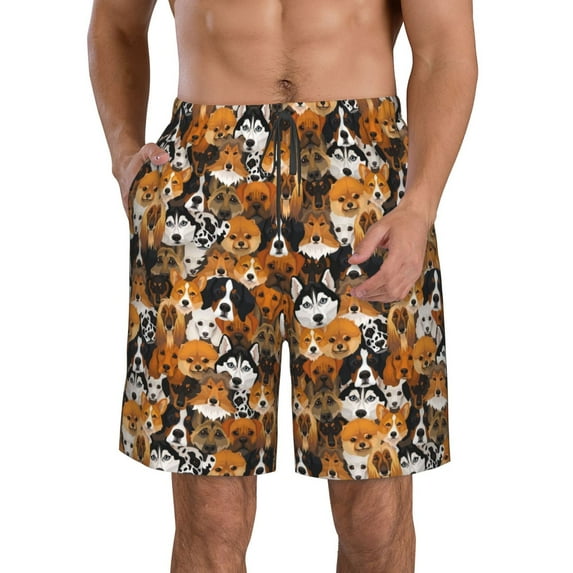 Naloa Dogs Different Breeds Men's Beach Shorts, Surfing shorts, Swim trunks, Quick Dry Swim Trunks for Surfing Beach Fun - Small