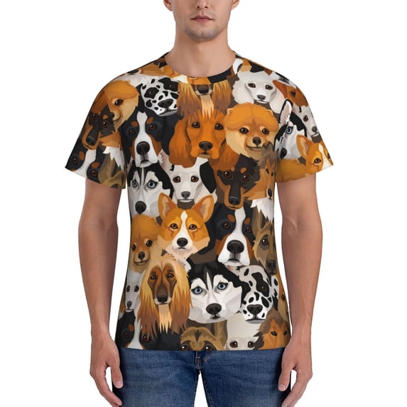 Naloa Dogs Different Breeds Men's T-Shirt Sport T-shirt Men's Basic Tee Casual Men's Shirt, Round Neck, Short Sleeves - 3X-Large