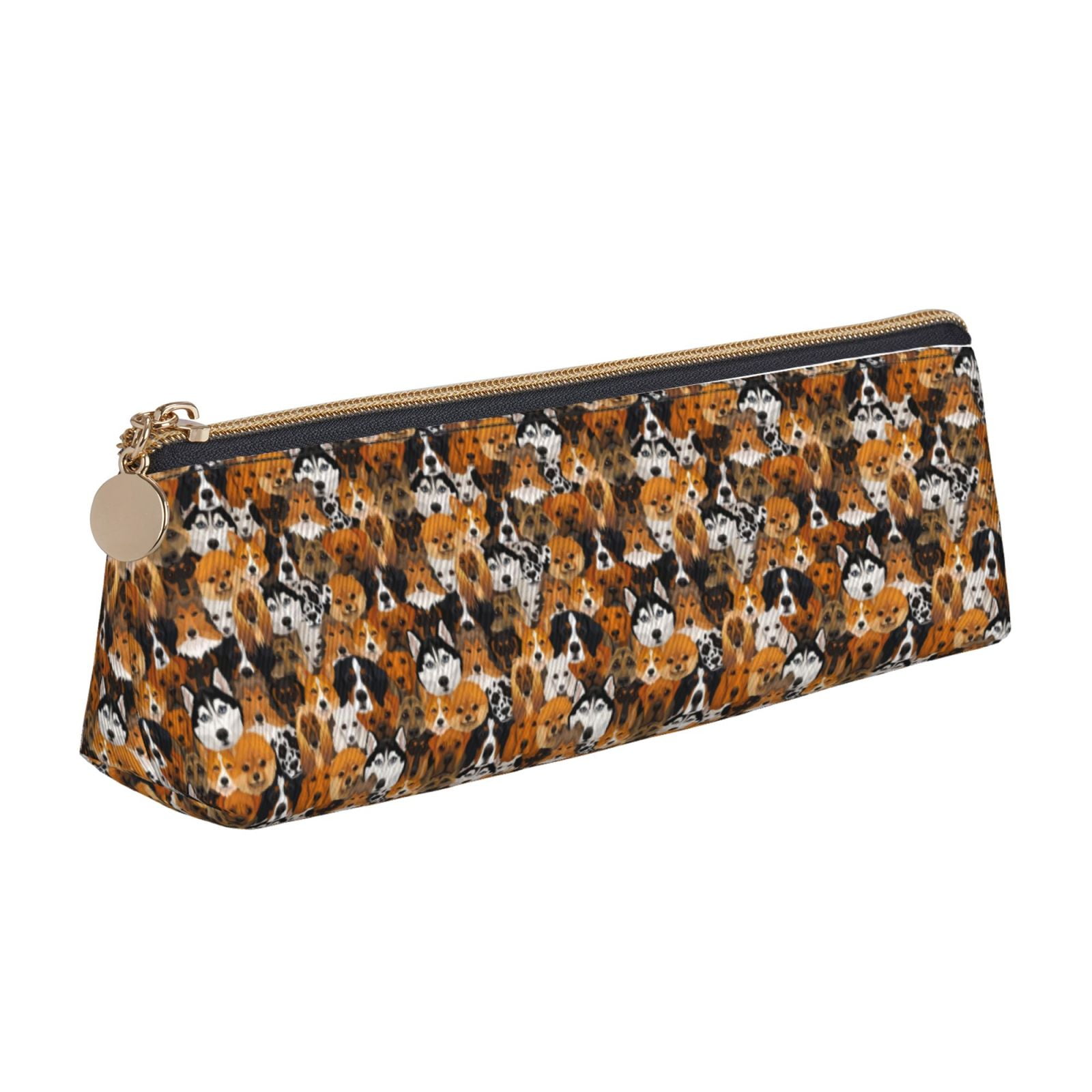 Naloa Dogs Different Breeds Print Leather Pencil Case Portable Big