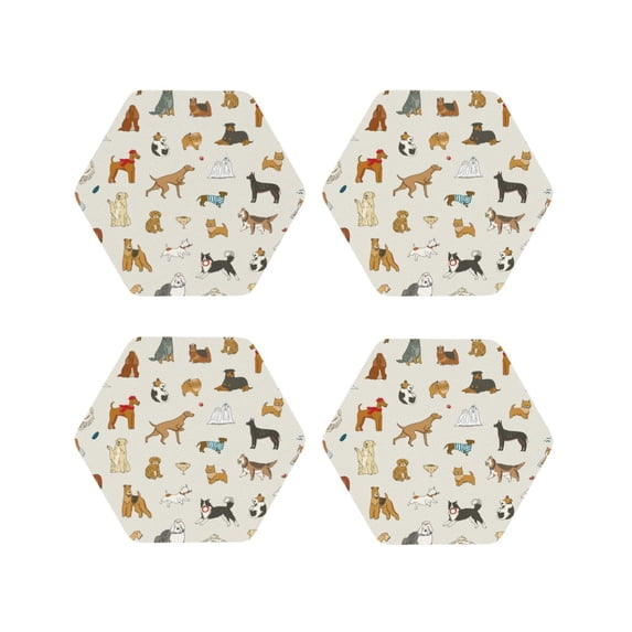 Naloa Dogs Funny Pets Leather Coasters for Drinks, Durable Drink Coasters 4 Set for Tabletop Protection, Luxurious Home Décor and Housewarming Gift ( {designName})Hexagon
