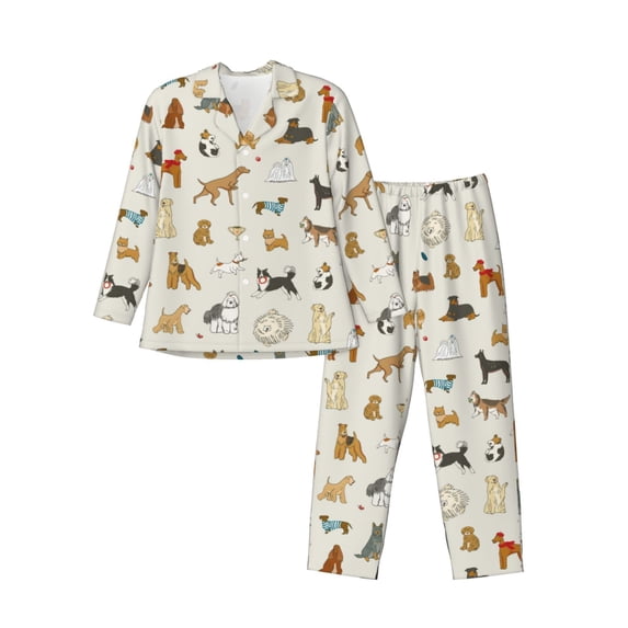 Naloa Dogs Funny Pets Men’s Pajamas Set - Long Sleeve Button Down Sleep Shirt and Pajama Bottoms Sleepwear Set-Medium