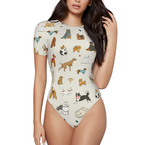 Naloa Dogs Funny Pets Women's Short-Sleeved Onesie, One-Piece Swimsuit for Parties, dates, clubs - XX-Large