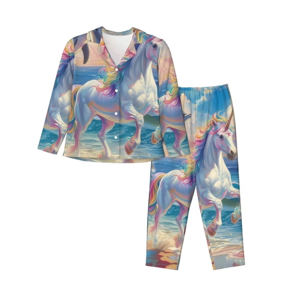 Naloa Dolphin Rainbow Horse Pajamas for Women Set, Womens Pajama Sets, Lounge Sets for Women, 2pjs for Women-Large