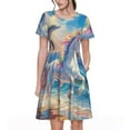 thumbnail image 1 of Naloa Dolphin Rainbow Horse Print Womens Summer A-Line Dress with Pockets,Short Sleeve Dresses,Flowy Beach Swing Dress for Vacation Travel, 1 of 6