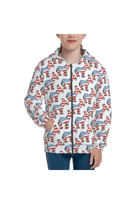 Donkey Teenage Zipper Hoodie, Long Sleeve Zip Up Hoodies Casual Jackets Tops for 7-12 Years-Small