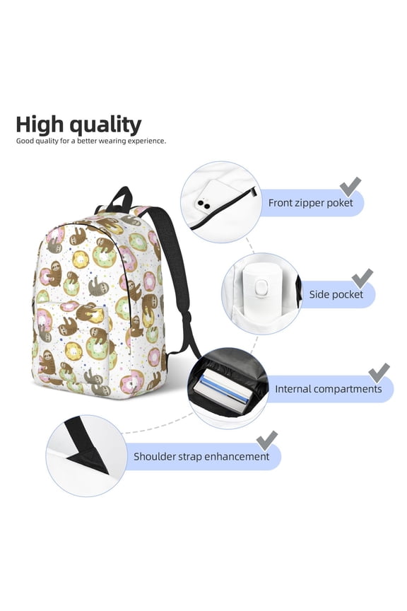 Donut Sloth Print Durable Canvas College Rucksack,Laptop Excursion Backpack,Travel Notebook School Backpack,Bookbag For Men Women