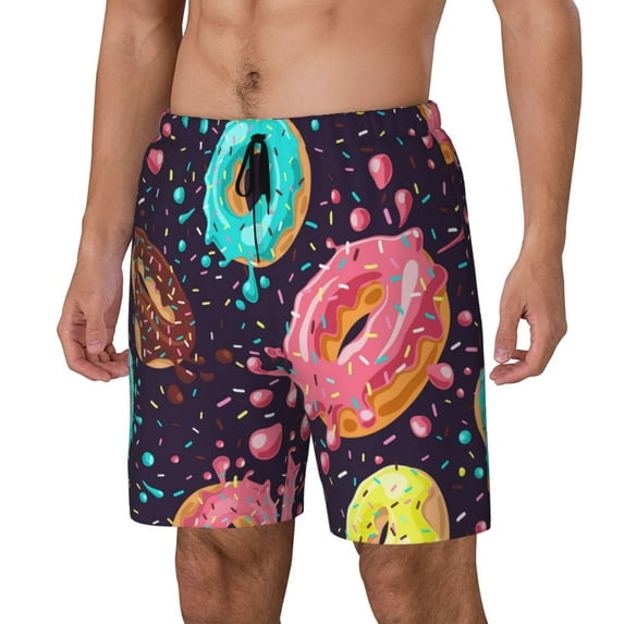 Naloa Donuts1 Print Men Swim Trunks with Compression Liner ,Board Shorts,Men's Swim Shorts with Drawstring and Elastic Waistband-Large