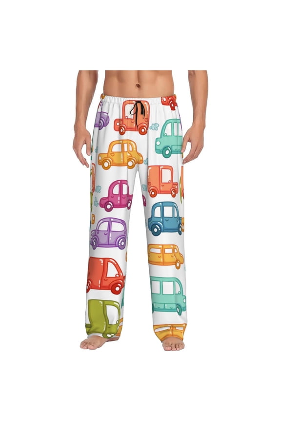 Doodle Cars Pajama Pants Men, PJ Bottoms, Sleep & Lounge Pants-Medium