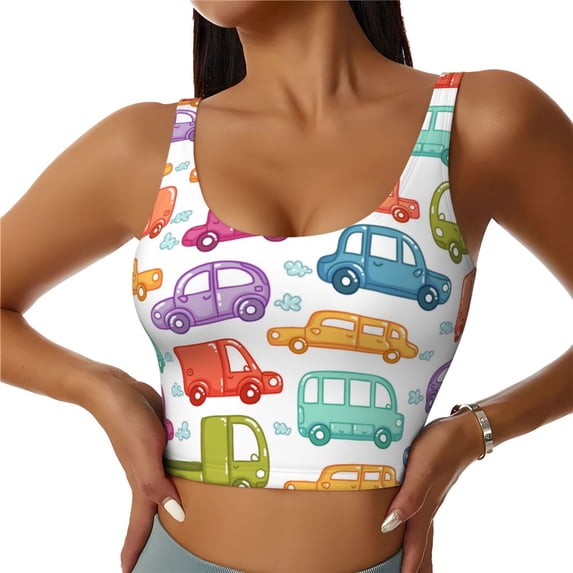 Naloa Doodle Cars Sports Bras for Women,Sports Bras for Women High Support with Removable Pads-XX-Large