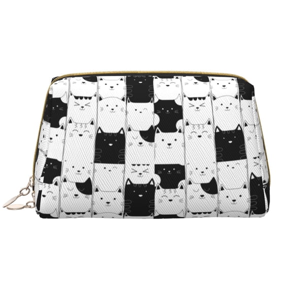 Naloa Doodle Cute Cat Leather Makeup Bag for Purse Travel, Portable Small Cosmetic Organizer for Women and Girls, Make up Bag with Zipper
