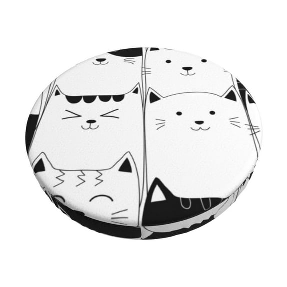Naloa Doodle Cute Cat Round Bar Stool Cushion Cover 12-14 inch, Fits Kitchen, Office, Restaurant Chairs - 14 inch