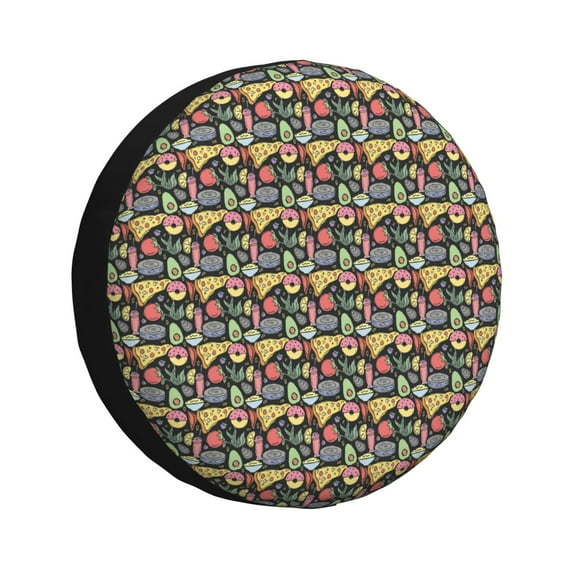 Naloa Doodle Food PVC Leather Spare Tire Wheel Cover for Car Truck SUV Camper Trailer Universal Fit many size16 inch