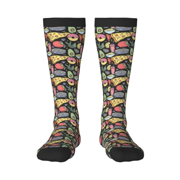Naloa Doodle Food Thigh High Socks Extra Long Stretchy Sock Women Over Knee High Opaque Stocking Daily Wear