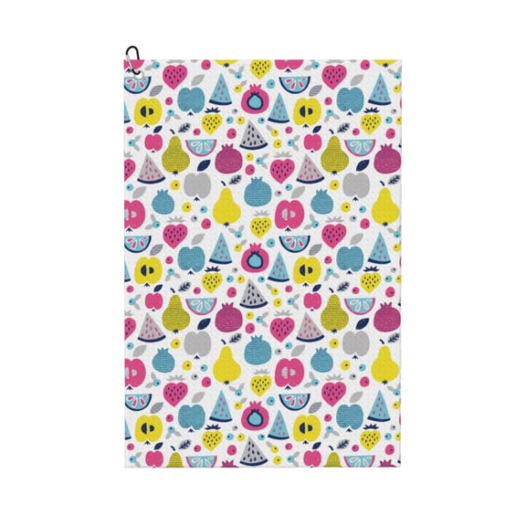 Naloa Doodle Fruits Golf Towel Golf Gift for Men and Women Golf Towel with Carabiner Clip to Quickly Remove Mud, Dirt and Sweat