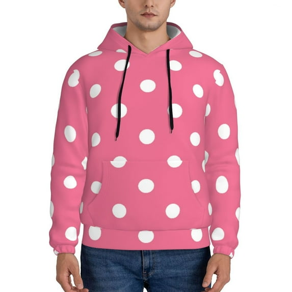 Naloa Dots On Rose Red Background Men's Casual Hooded Collar Drawstring Hoodies Pullover Sweatshirts Casual Long Sleeve Shirts-3X-Large