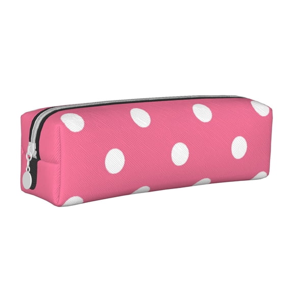 Naloa Dots On Rose Red Background Leather Pencil Case, Makeup Pouch, Zipper Pouch for Daily Essentials, Storage Organizer, Cosmetics and Stationary Bag