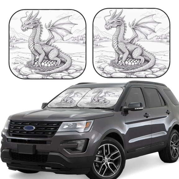 Naloa Dragon Nest Sketch Print 2-Piece Windshield Sunshade,Foldable Car Front Window Sun Shades,for Most Sedans SUV Truck-Large