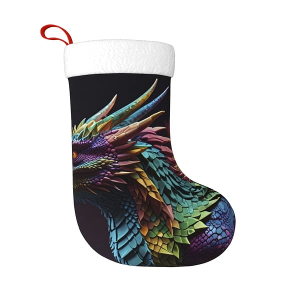 Naloa Dragon with Colorful Tail Christmas Stockings Decorations, Xmas Ornaments, DIY Personalized Farmhouse Decor for Home Family Party Tree