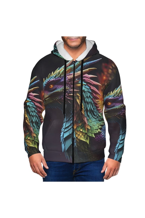 Dragon with Colorful Tail Men’s Hoodies, Zip up Hoodie, Sweatshirts,Hoodies for Men Sizes S-3XL-Large