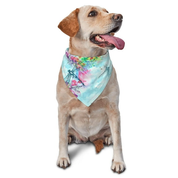 Naloa Dragonfly Floral Dog Bandanas 1PC Washable Triangle Dog Scarfs Premium Durable Fabric, for Small Medium Large Dogs and Cats
